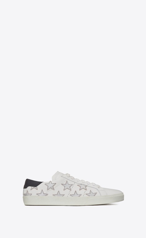 Saint Laurent SIGNATURE California SNEAKER IN WHITE LEATHER AND SILVER ...