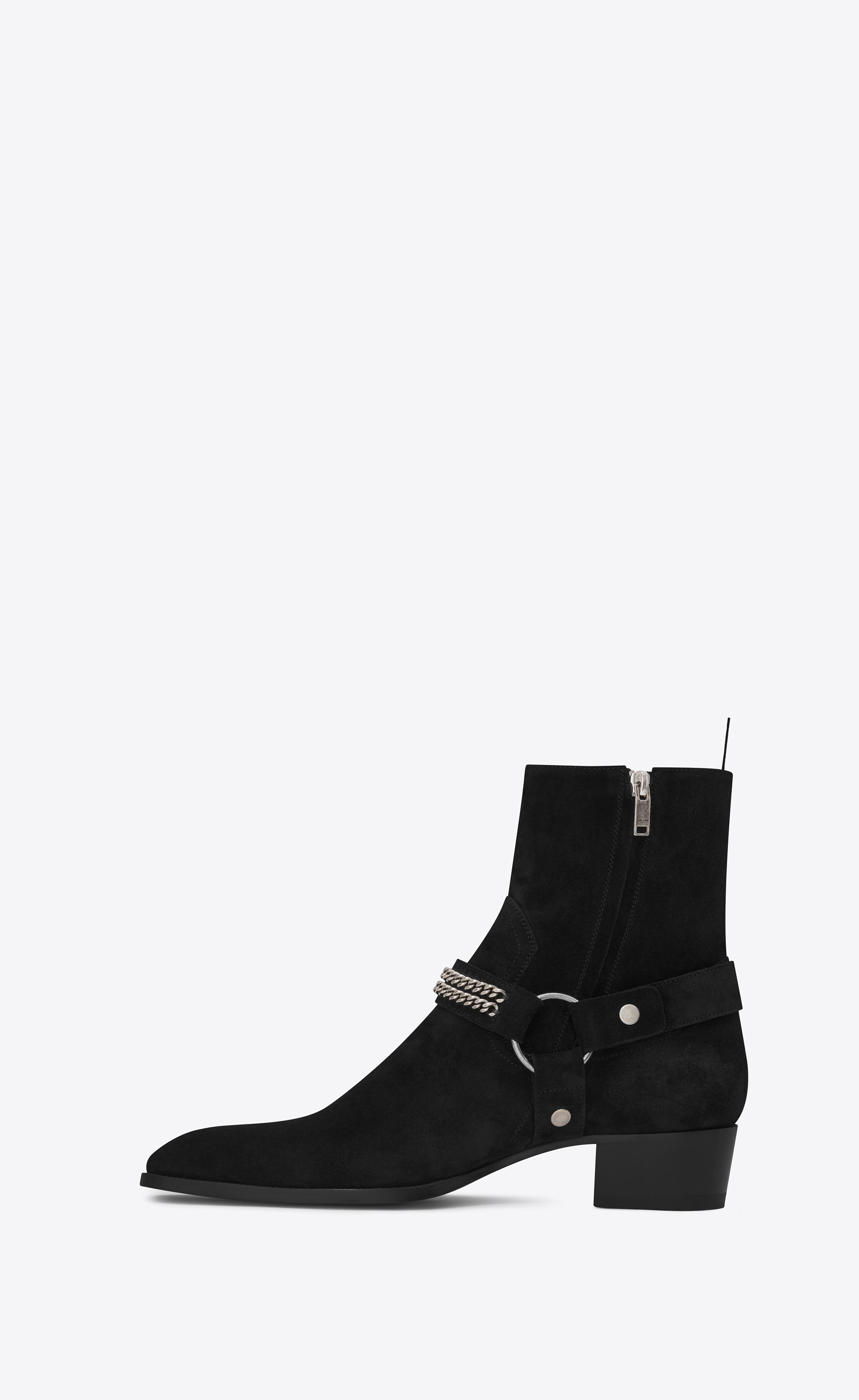 Saint Laurent WYATT 40 Chain Harness Boot In Black Suede | YSL.com