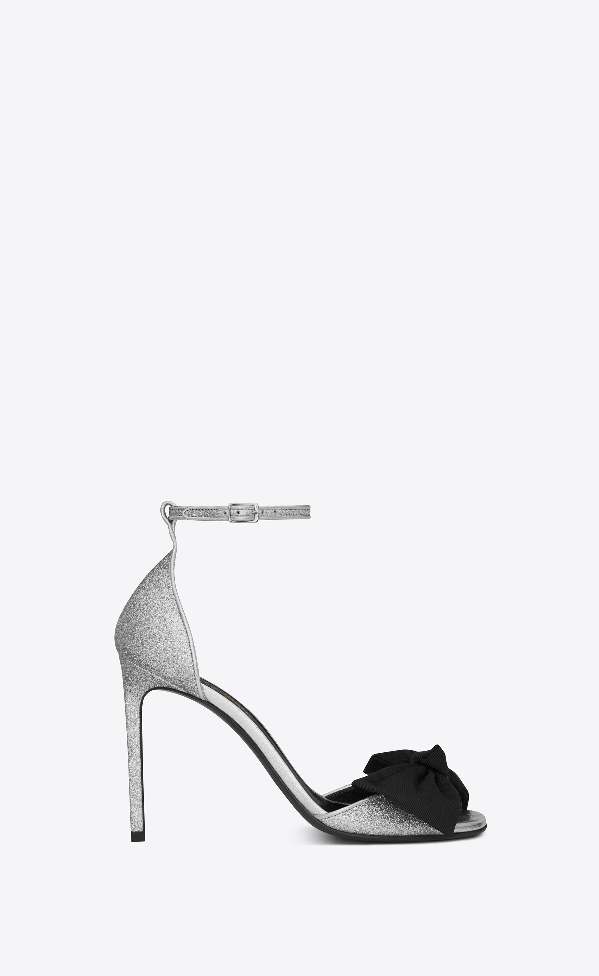 Saint Laurent Classic JANE 105 Ankle Strap Bow Sandal In Silver ...