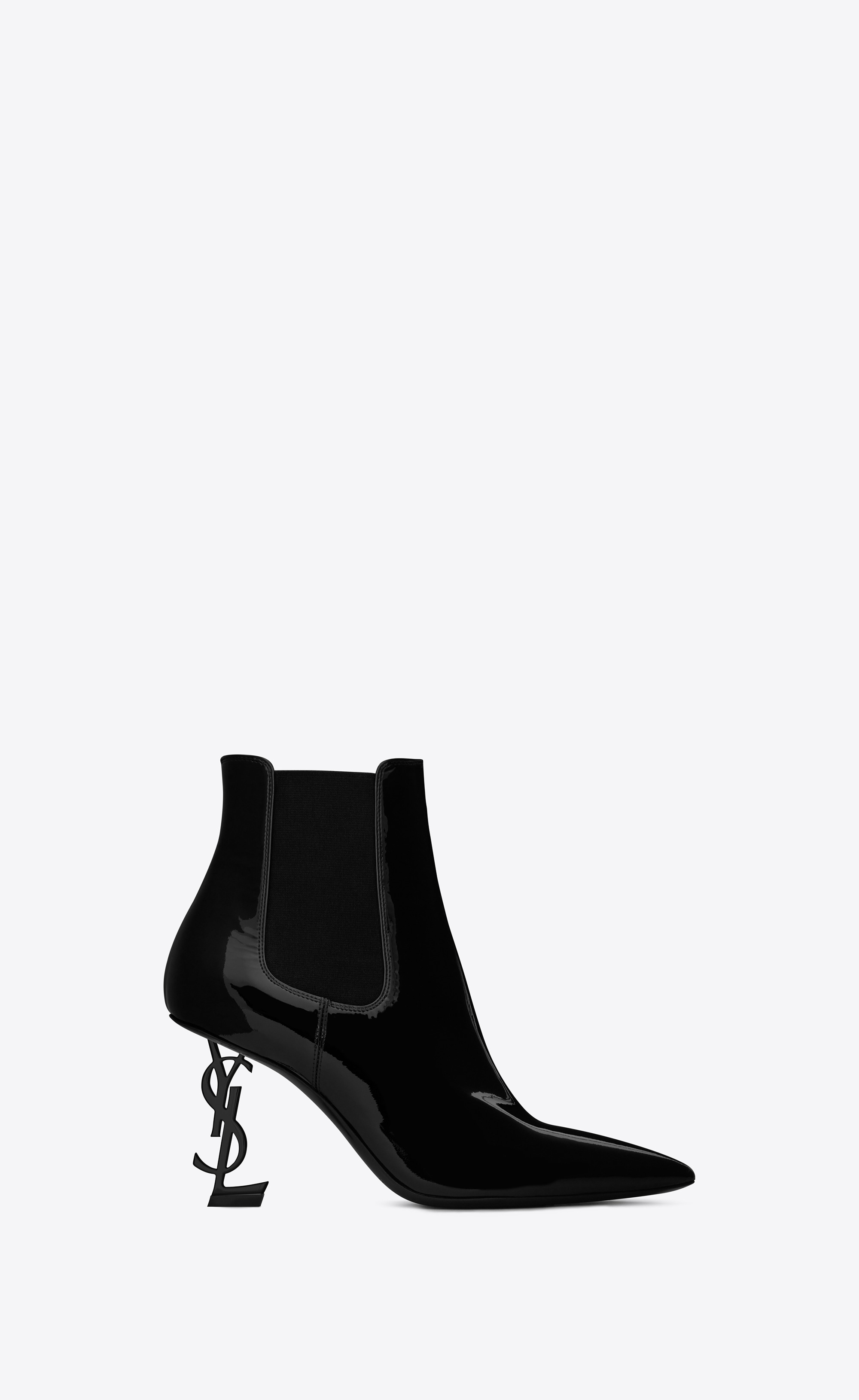 Saint Laurent OPYUM 85 Ankle Boot Black Patent Leather And Chrome | YSL.com