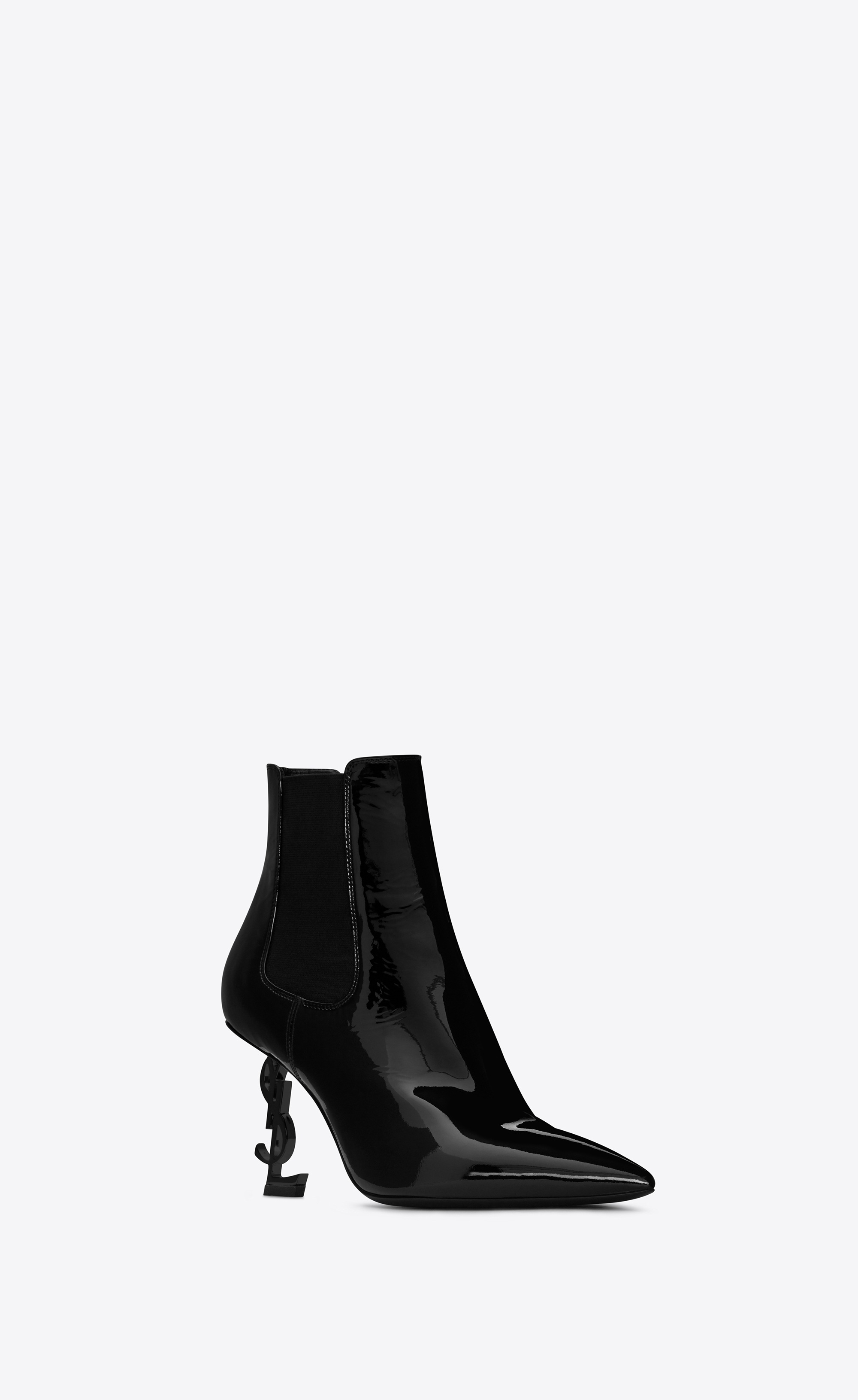 Saint Laurent OPYUM 85 Ankle Boot Black Patent Leather And Chrome | YSL.com