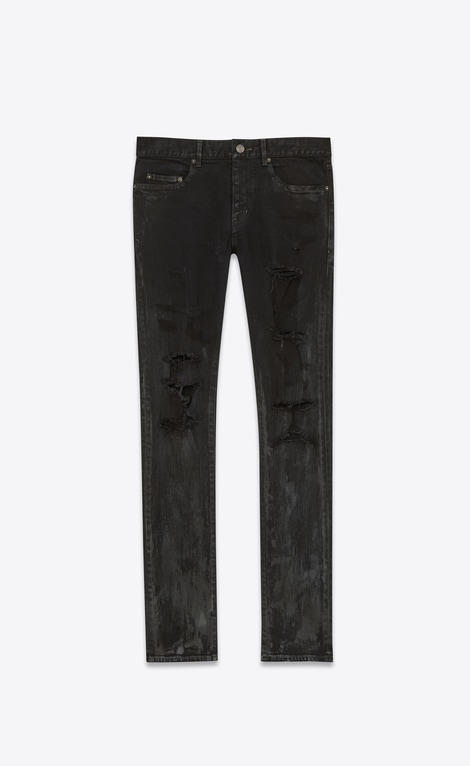 Saint Laurent ORIGINAL LOW WAISTED SKINNY JEAN IN Stained Effect Black ...