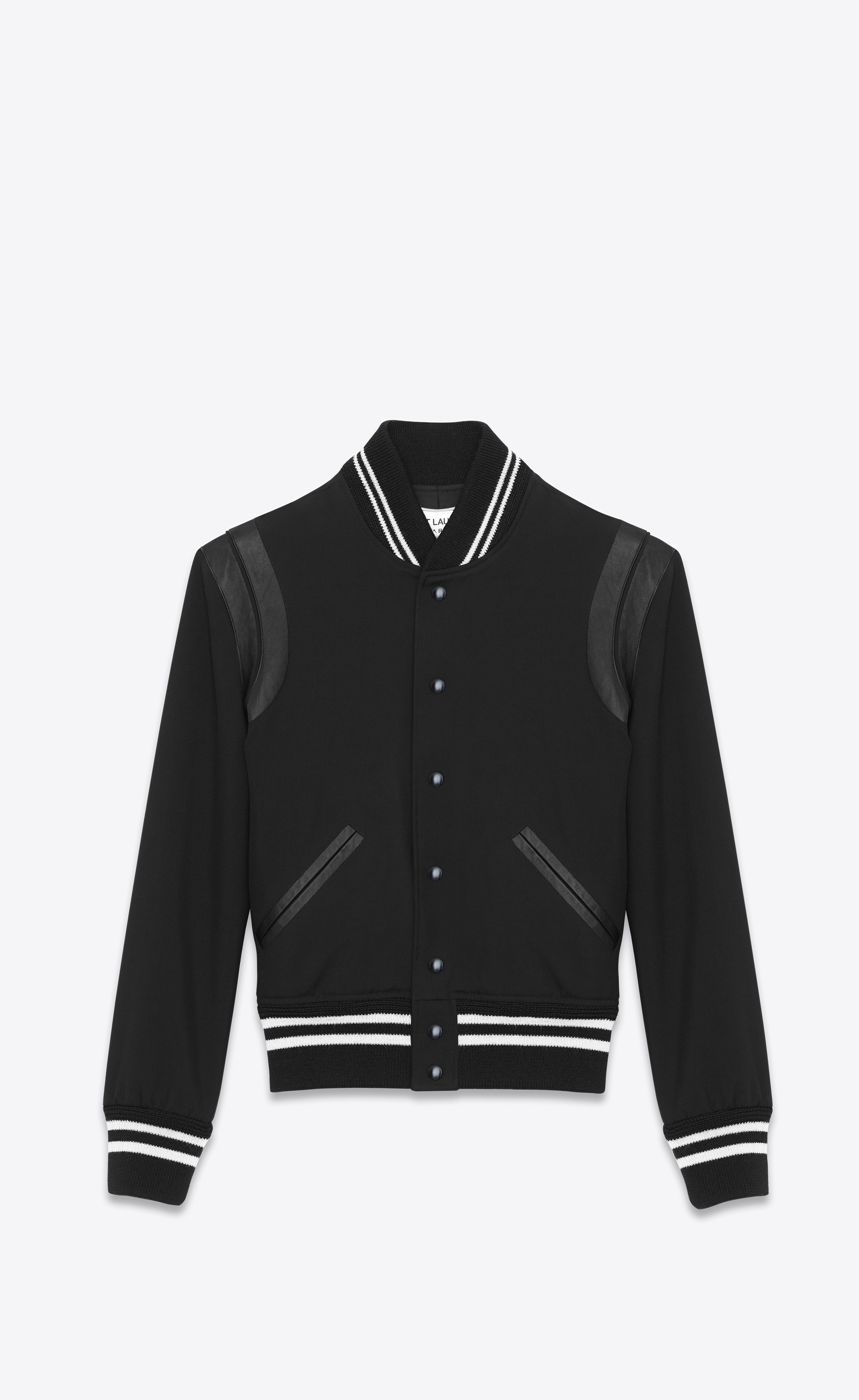 Saint Laurent Teddy Jacket In Black Gabardine And Black Leather | YSL.com