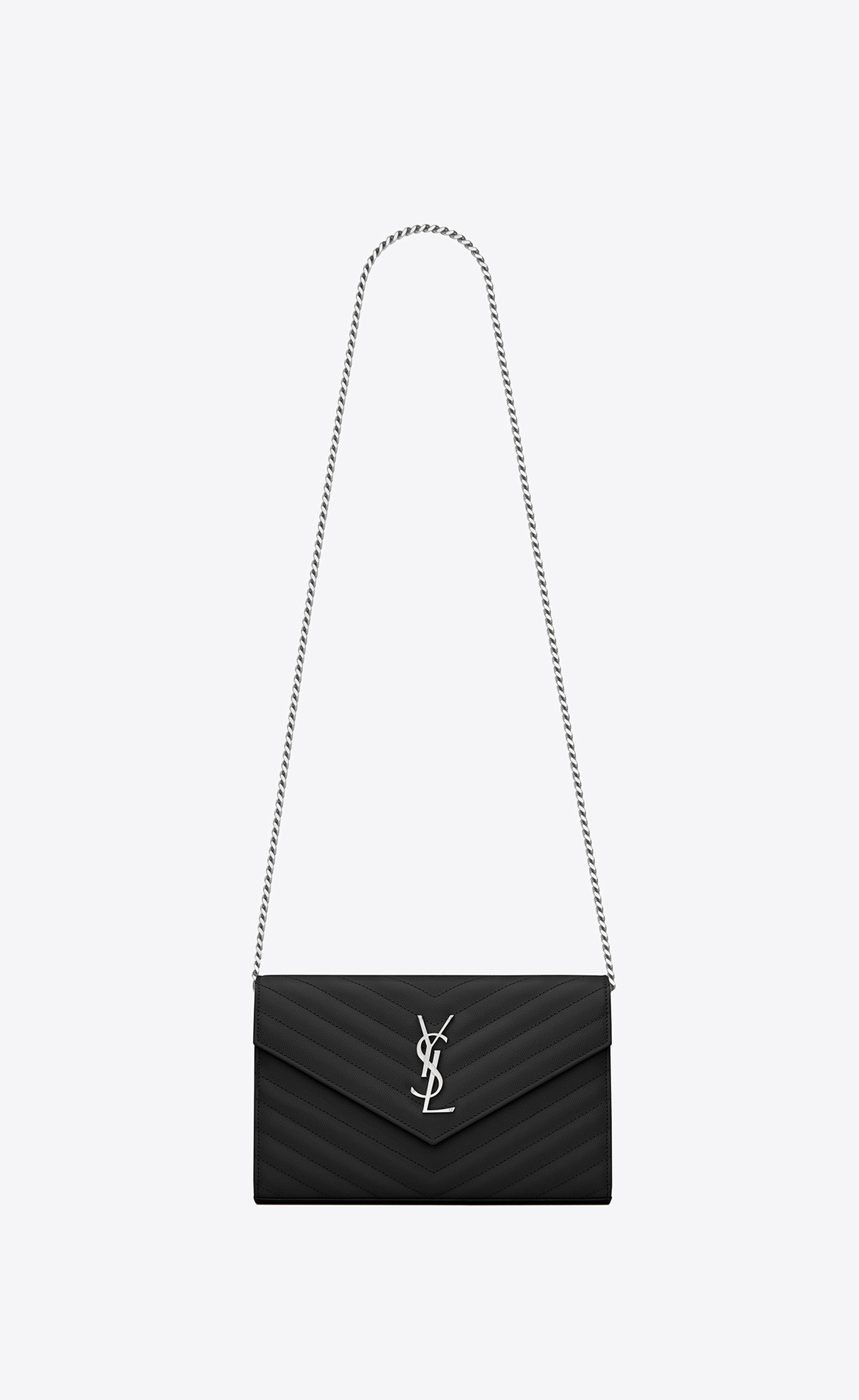Saint Laurent Chain Wallet In Black Textured Matelassé Leather