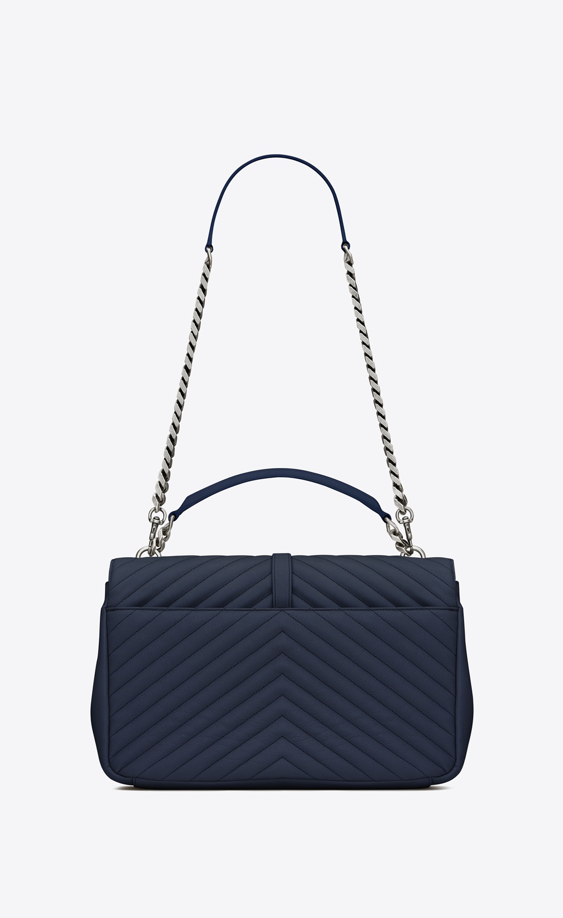 Saint Laurent Large Collège Bag In Navy Blue Matelassé Leather