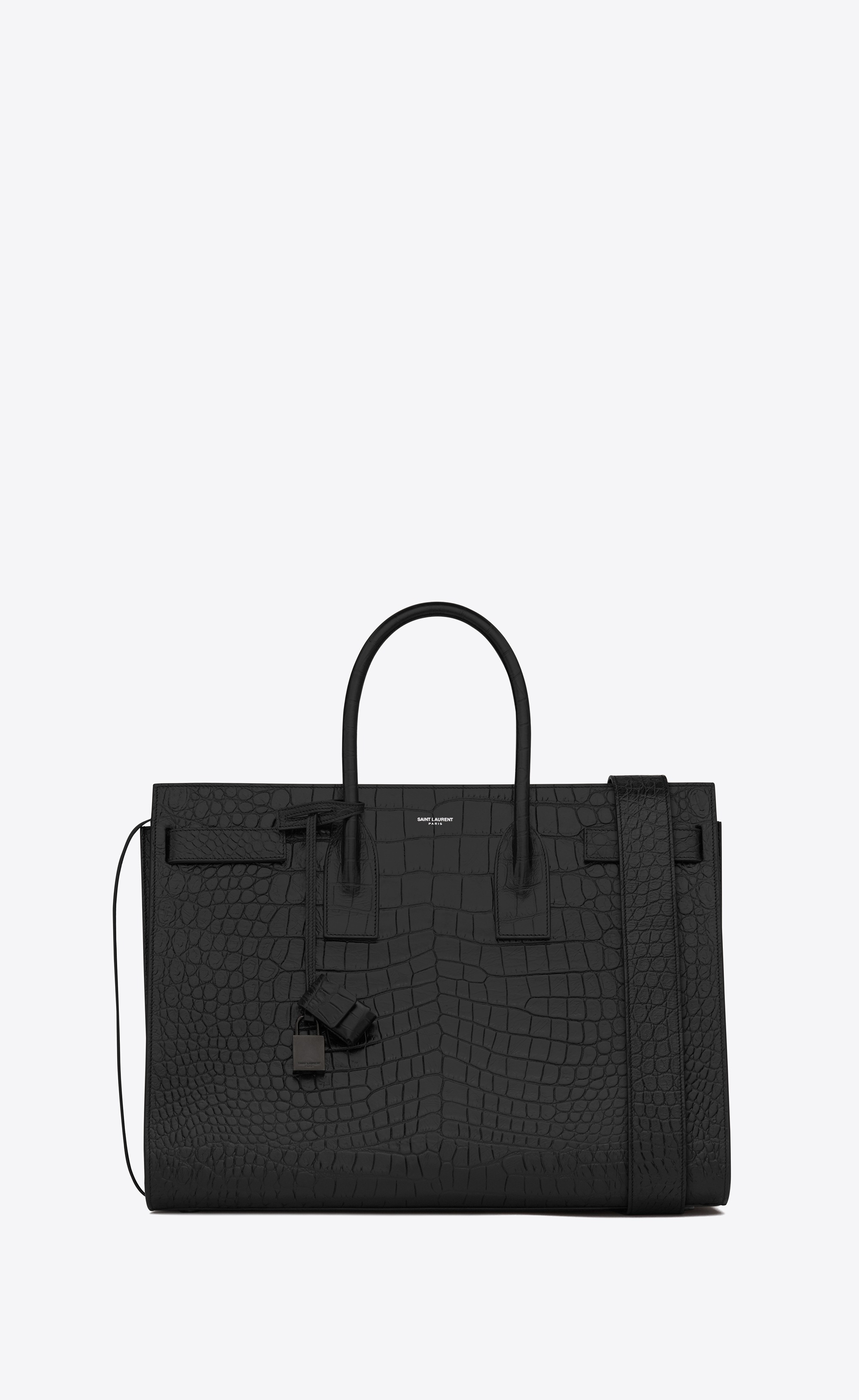 Saint Laurent Large SAC DE JOUR Carry All Bag In Black Crocodile