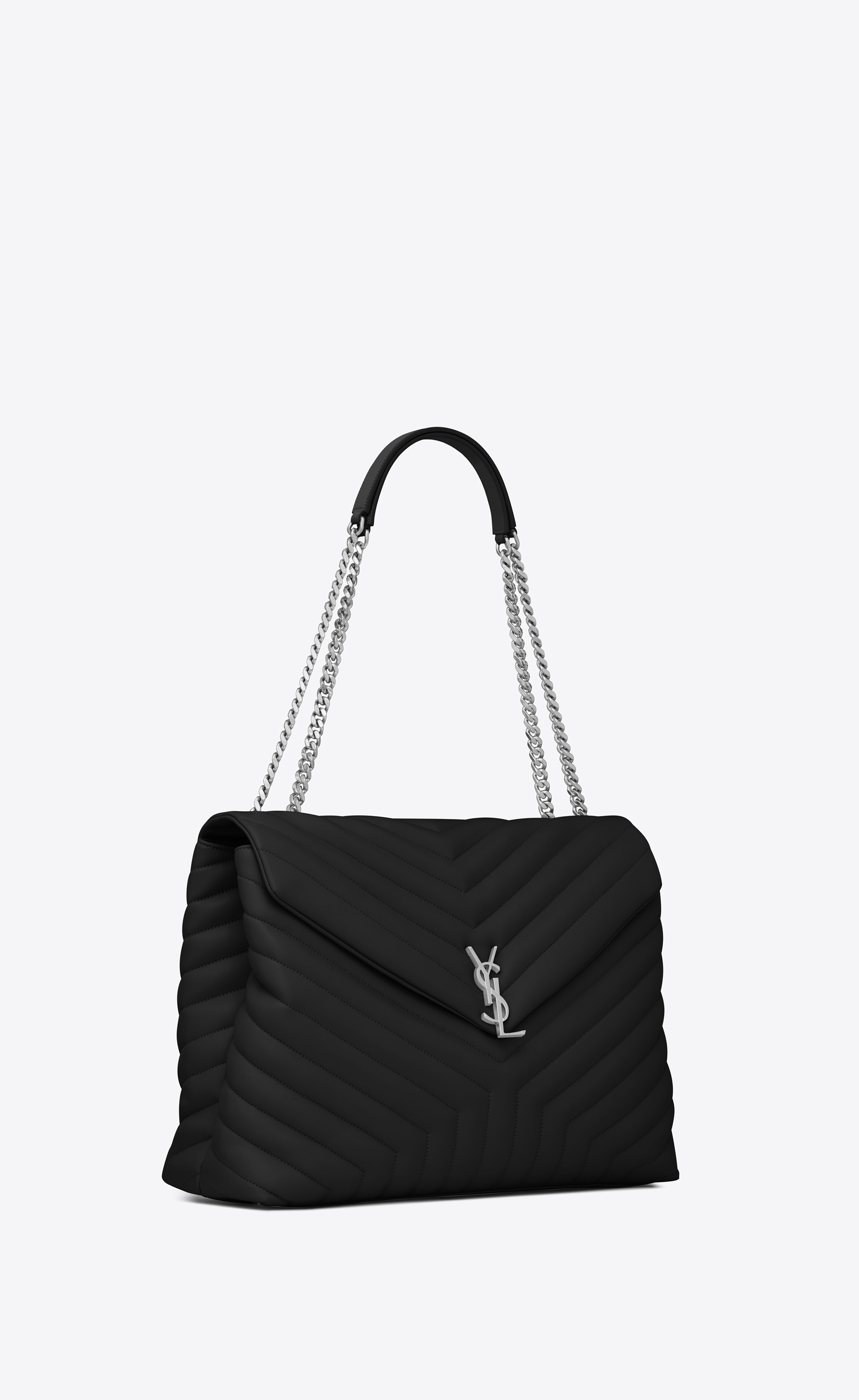Saint Laurent Large Loulou Chain Bag In Black "y" Matelassé Leather