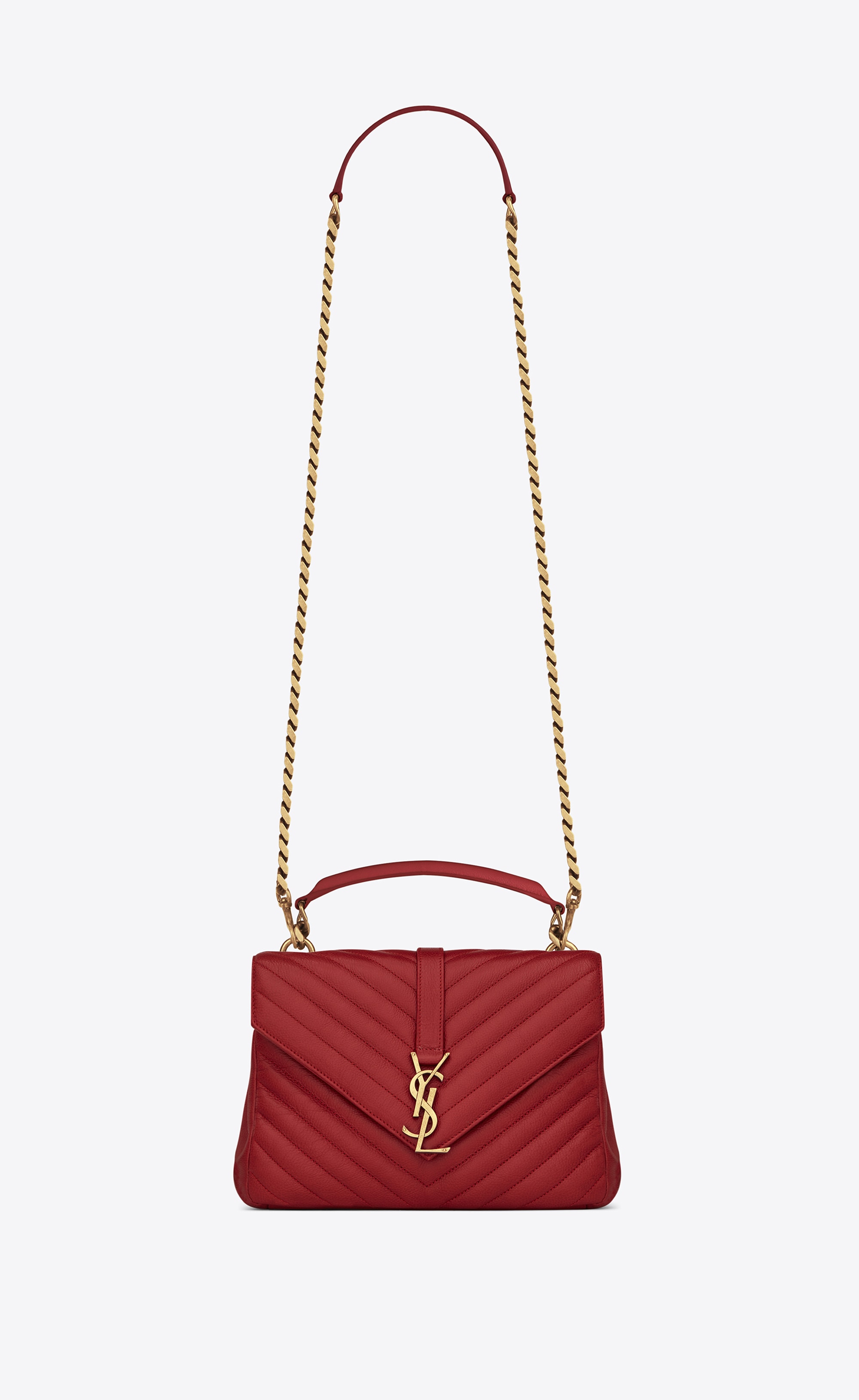 Saint Laurent Medium Collège Bag In Red Matelassé Leather