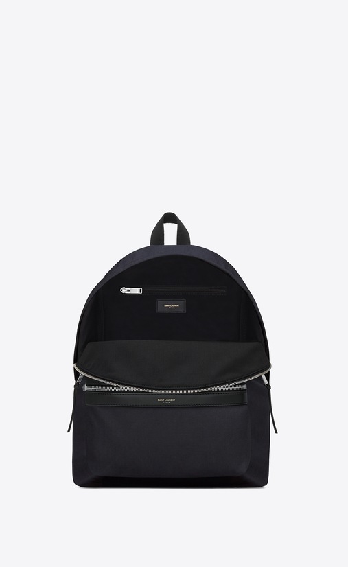 Saint Laurent Hunting Backpack In Navy Blue Nylon Canvas And Black ...