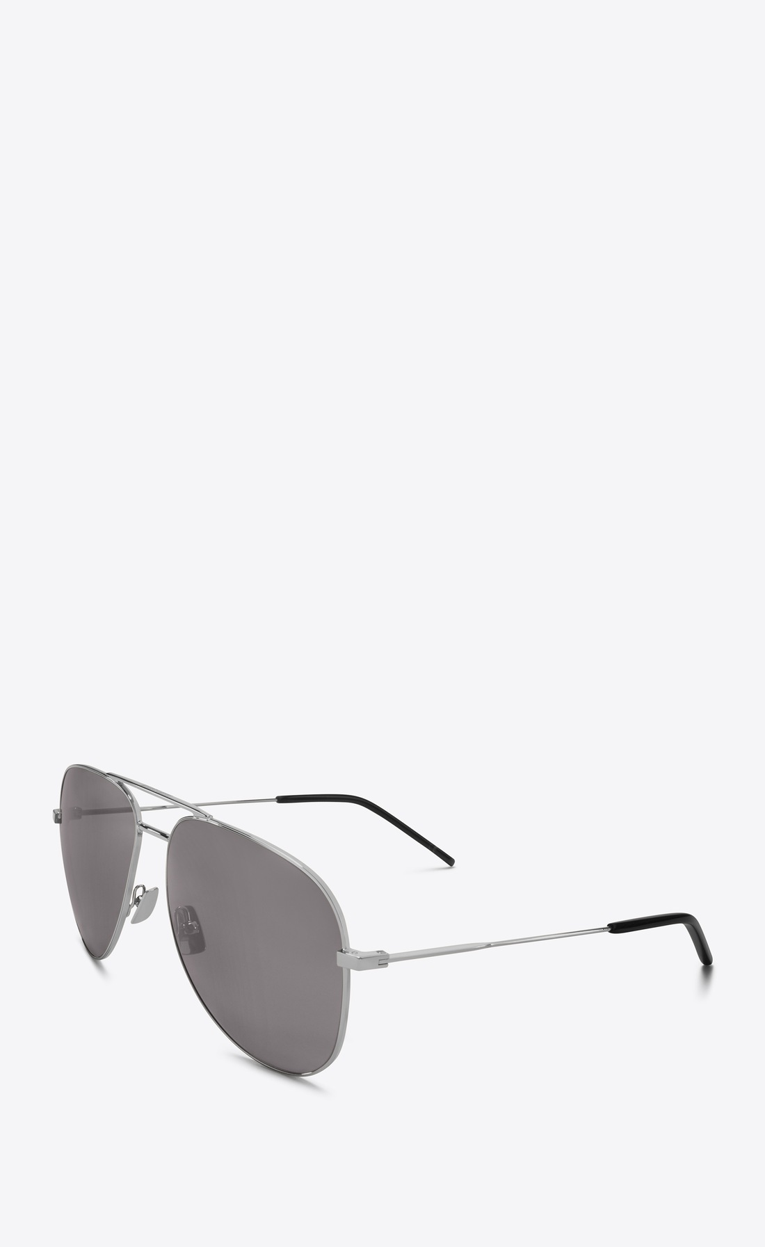 ‎saint Laurent ‎classic 11 Aviator Sunglasses In Shiny Silver Steel With Smoke Lenses ‎ 