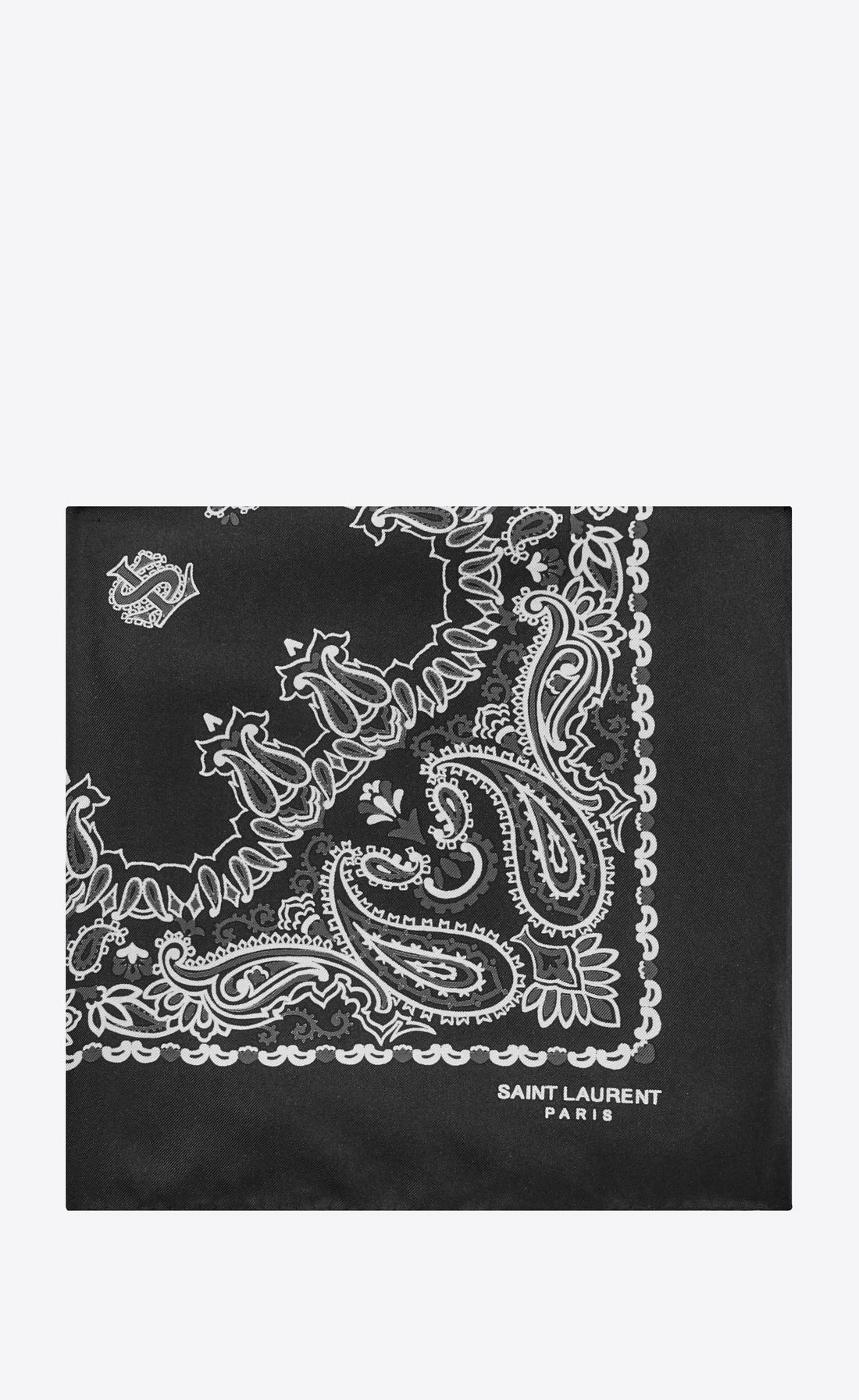 Saint Laurent Bandana Square Scarf In Black And White Paisley Printed