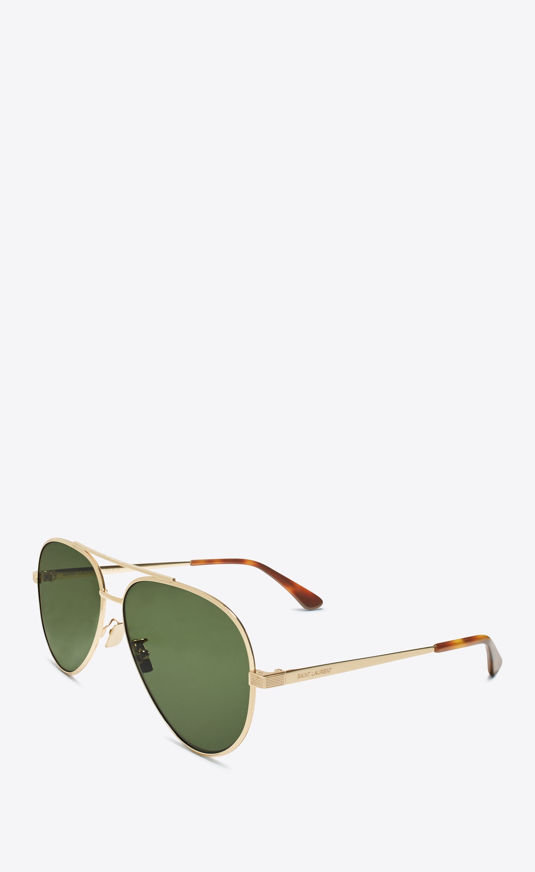 ‎Saint Laurent ‎Classic 11 Zero Sunglasses In Shiny Gold Metal With Green Lenses ‎