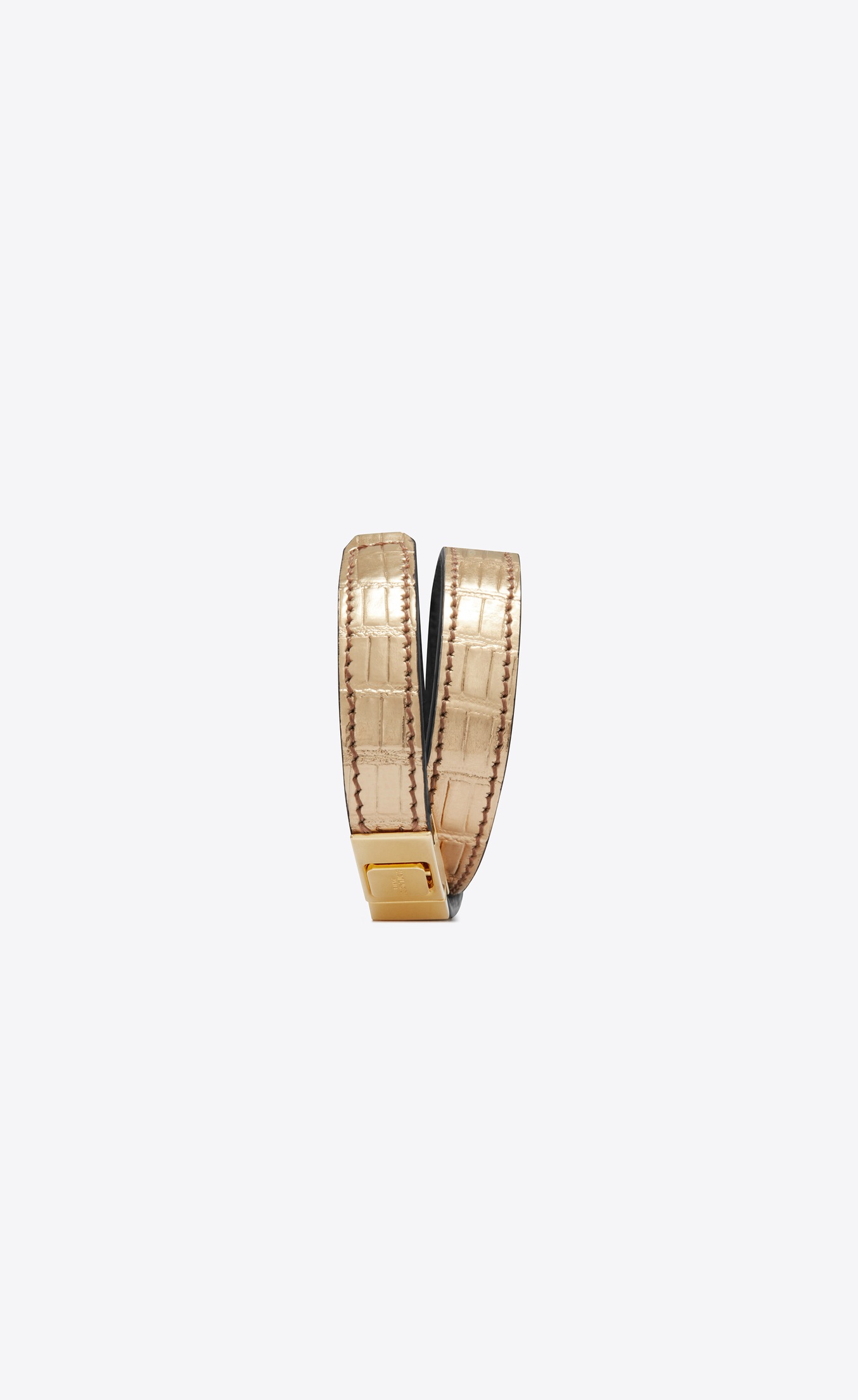 Saint Laurent YSL Double Wrap Bracelet In Pale Gold Lizard Embossed